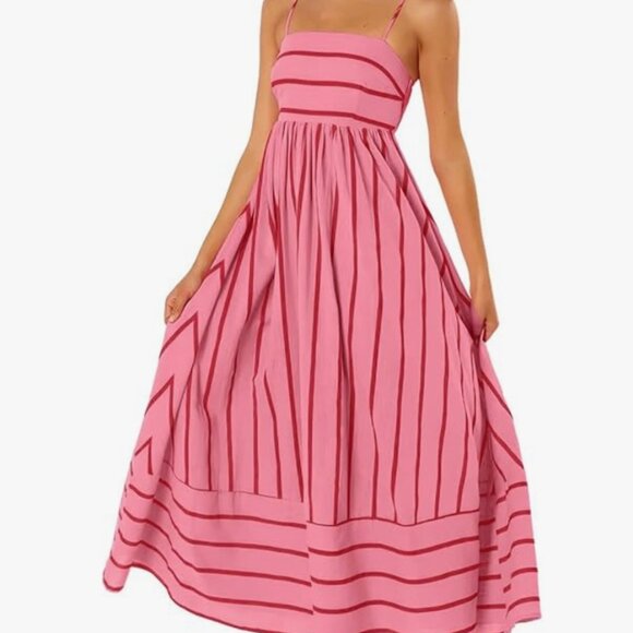 Pink and red striped summer dress - Picture 1 of 7